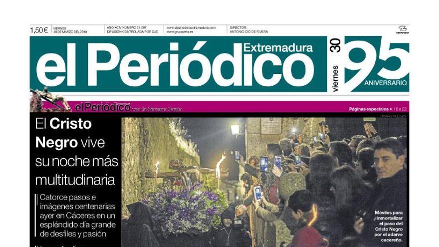 Esta es la portada de EL PERIÓDICO EXTREMADURA correspondiente al día 30 de marzo del 2018