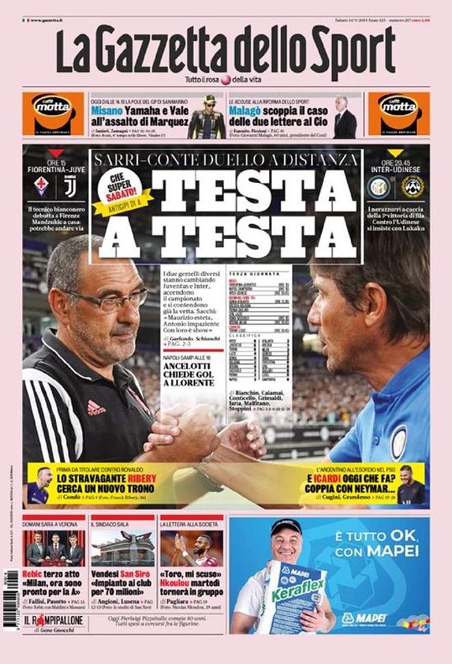 La portada de La Gazetta del 14 de septiembre de 2019