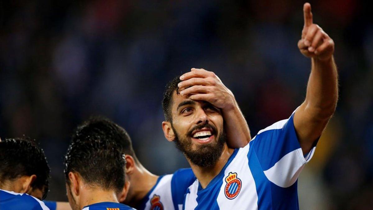 Borja Iglesias celebra su último tanto conseguido con el Espanyol