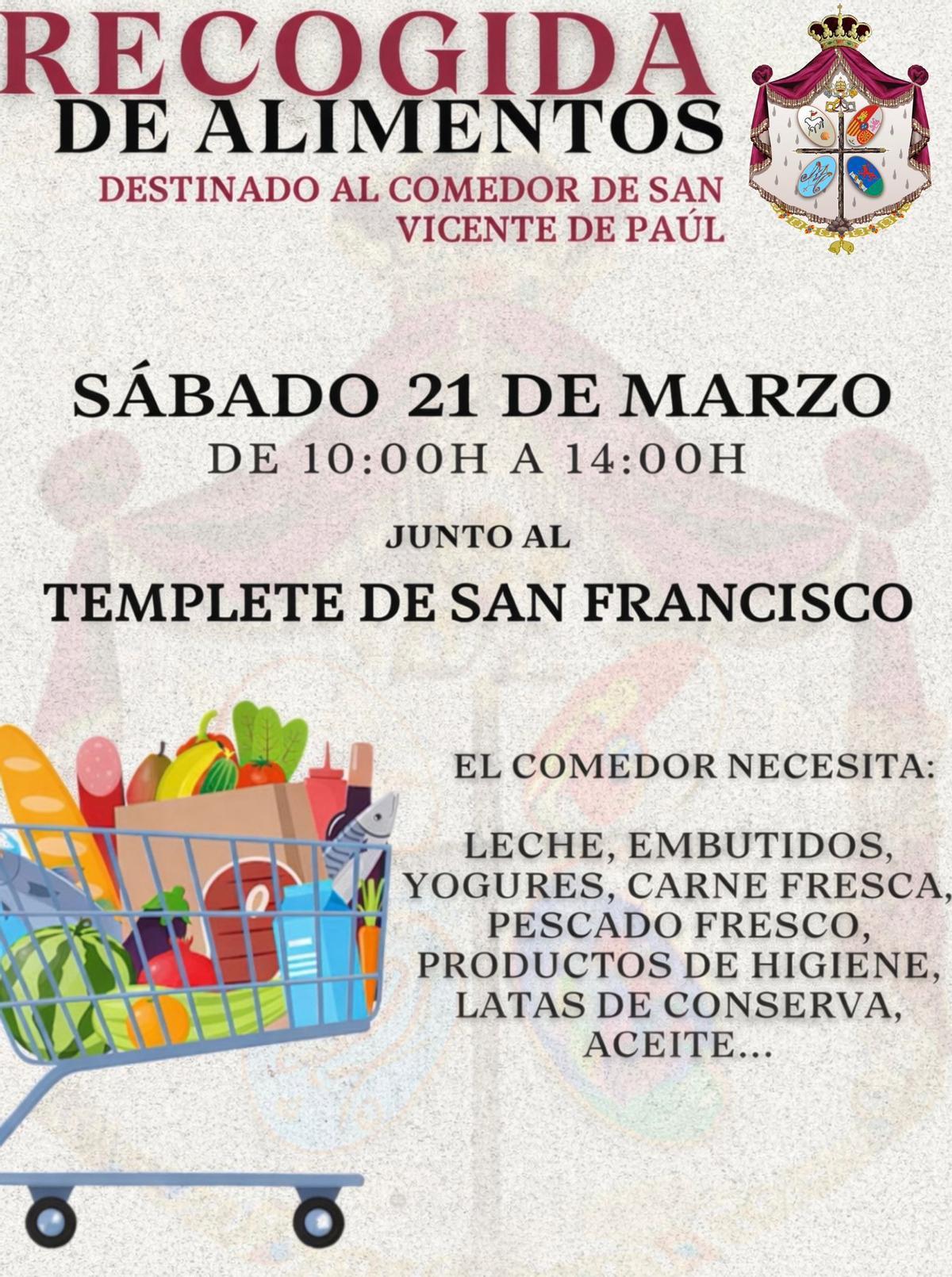 Cartel de la recogida de alimentos de la hermandad de la Vera Cruz de Badajoz.