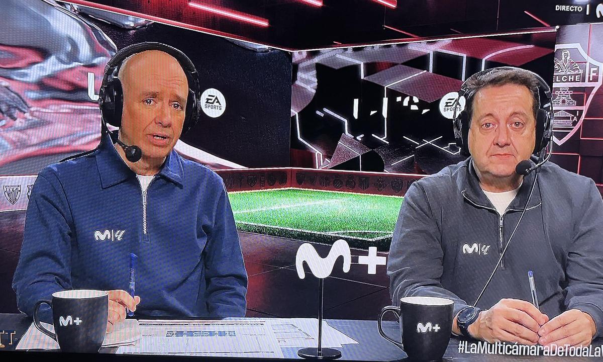 Guille Giménez y Antoni Daimiel, ayer, en la retransmisión del Elche-Real Madrid (2-2).