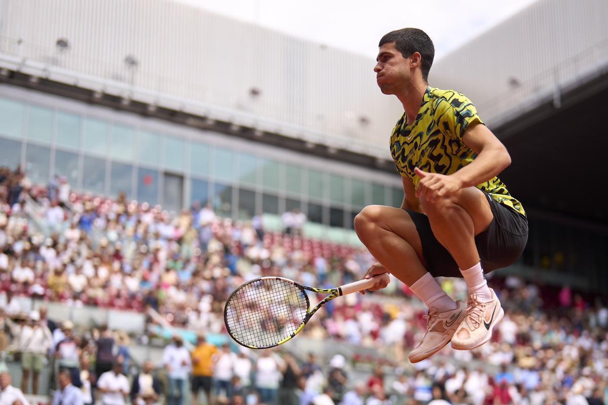 Carlos Alcaraz, en la pista Manolo Santana de la Caja Mágica.