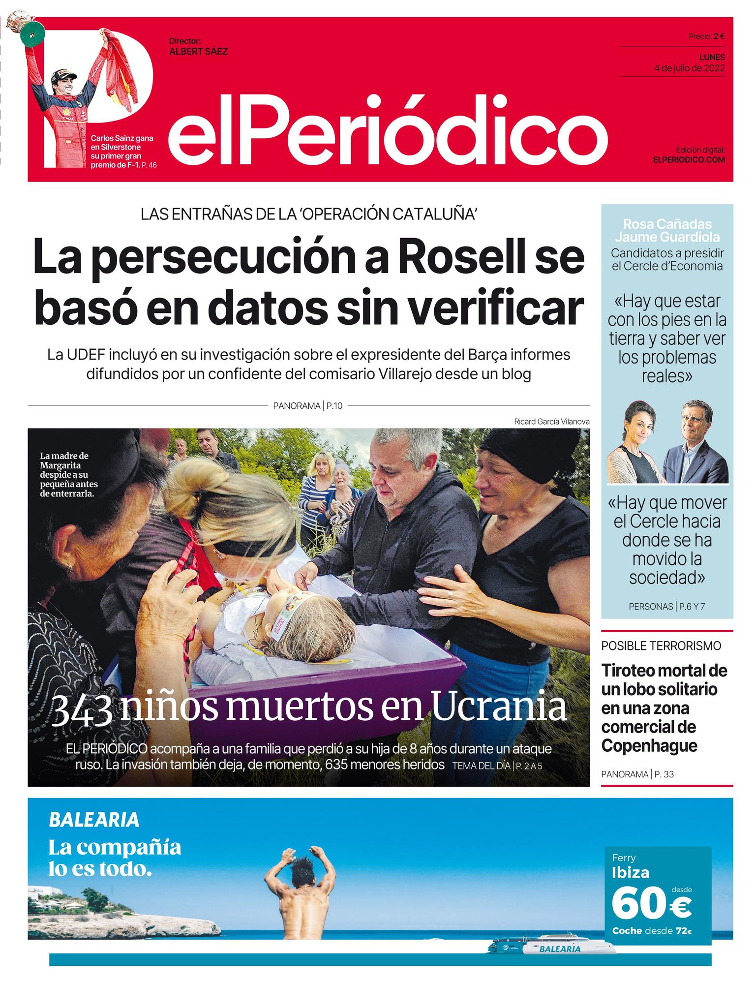 La portada de EL PERIÓDICO del 4 de julio de 2022