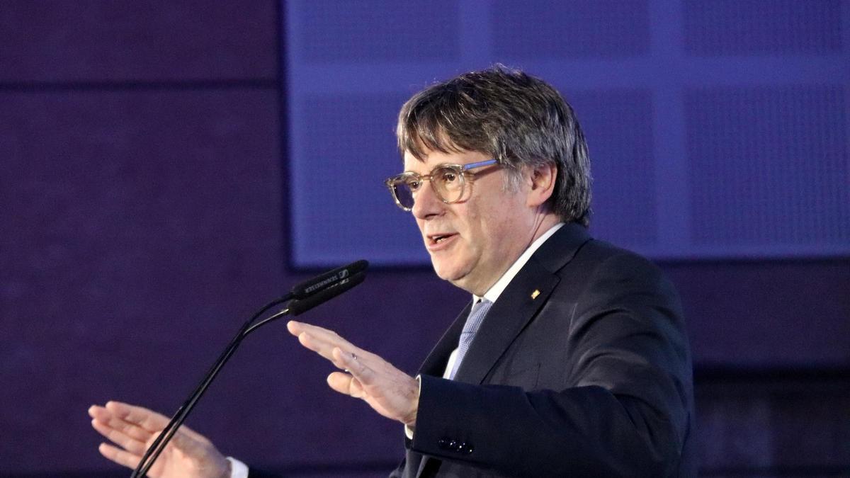 El expresident y candidato de Junts, Carles Puigdemont, en su último mitin en Argelers