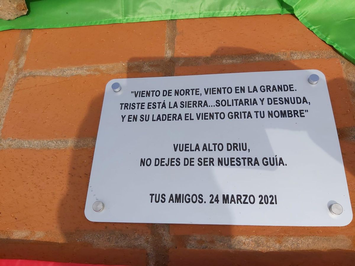 La placa en el aterrizaje.