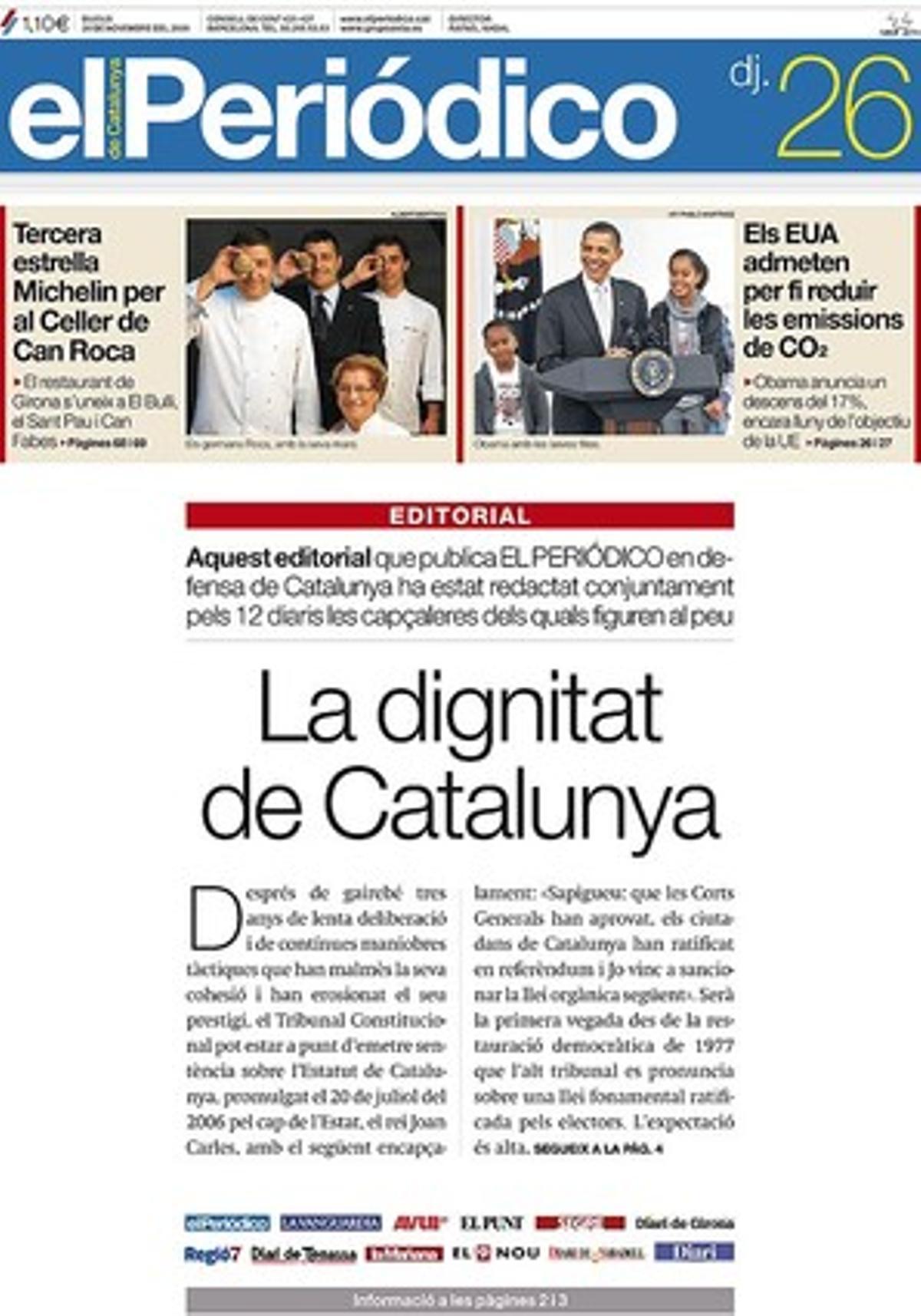 26 de novembre del 2009. Lenta deliberació sobre l’Estatut de Catalunya.