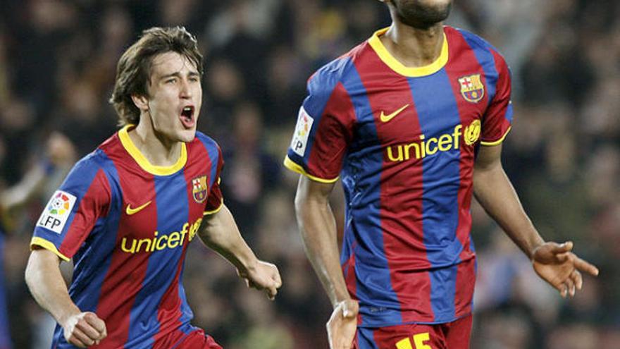 Bojan, persegueix Keita en plena celebració de l&#039;únic gol que es va veure ahir al Camp Nou.