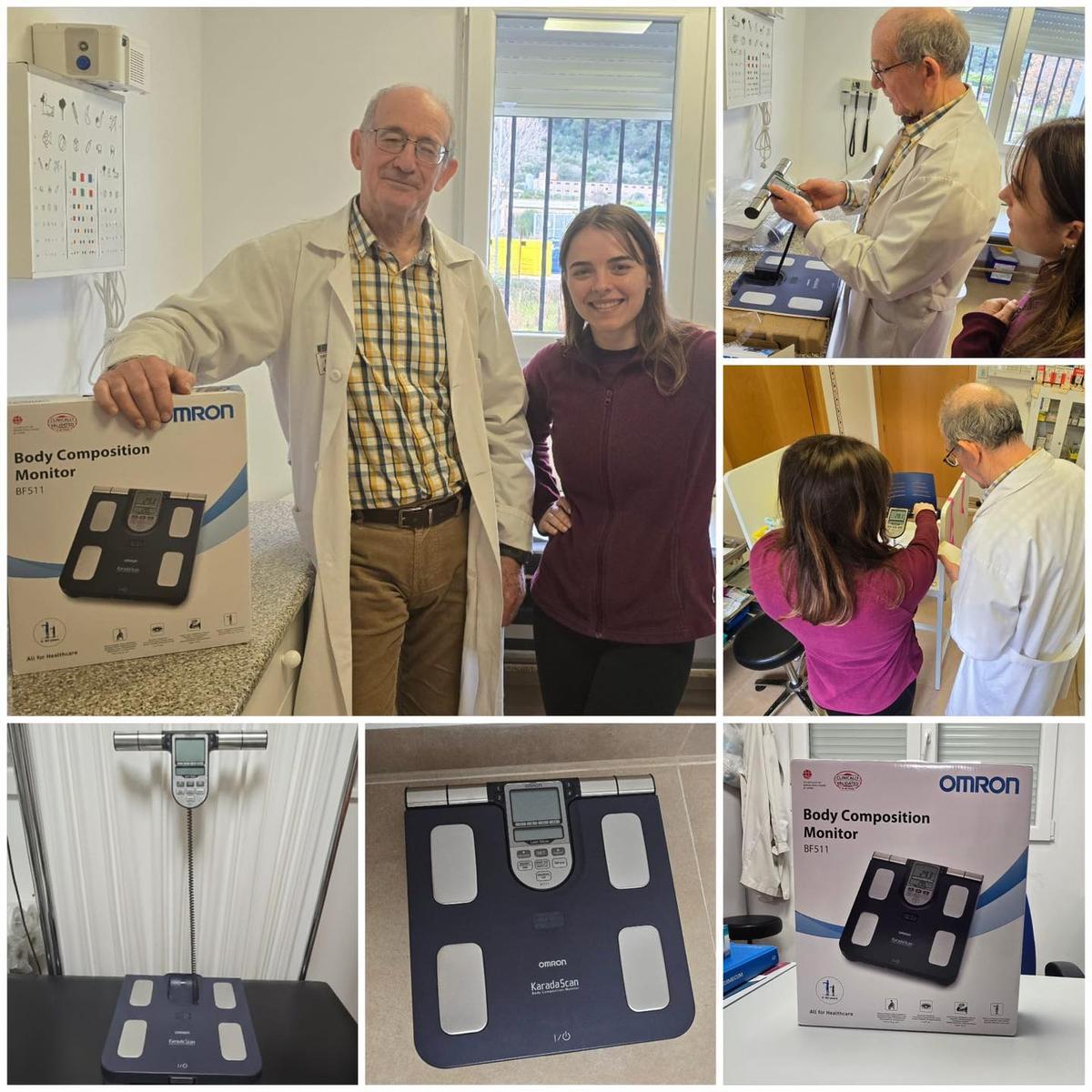 El médico y la enfermera de Barx, con la báscula