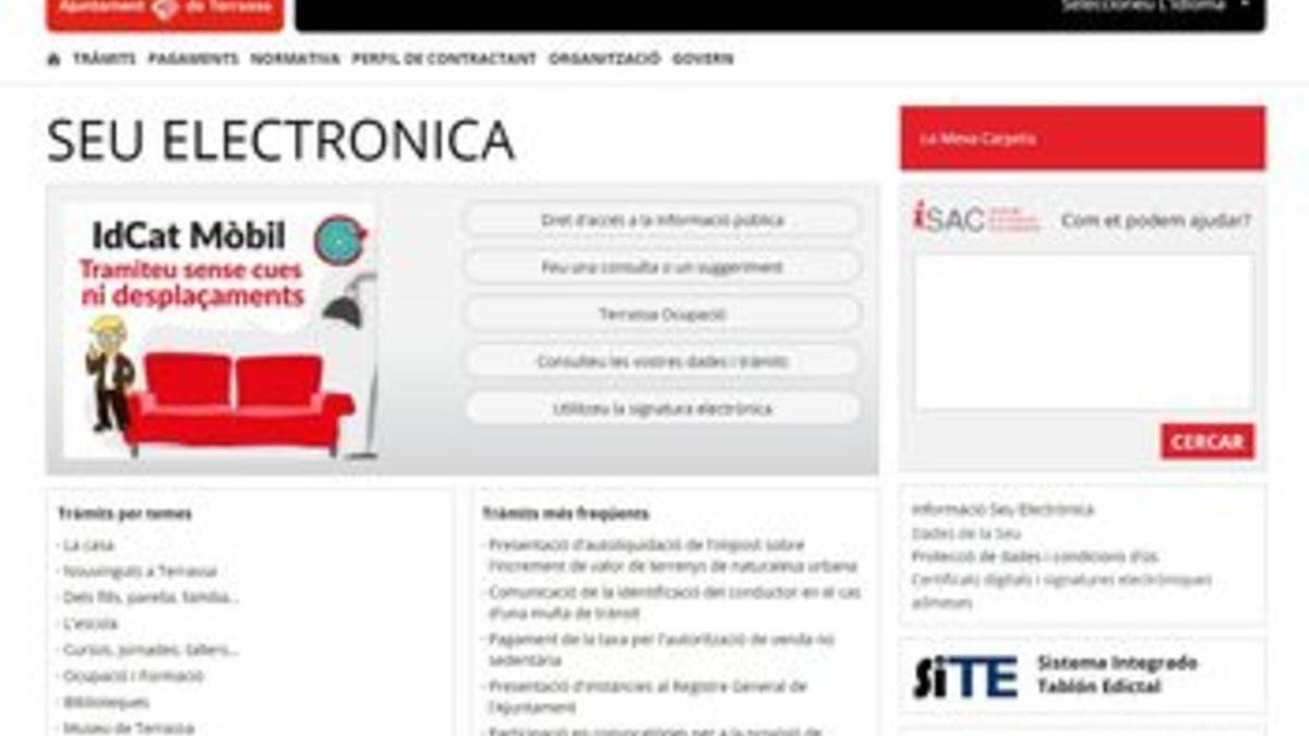 Web de la Sede Electrónica del Ayuntamiento de Terrassa.