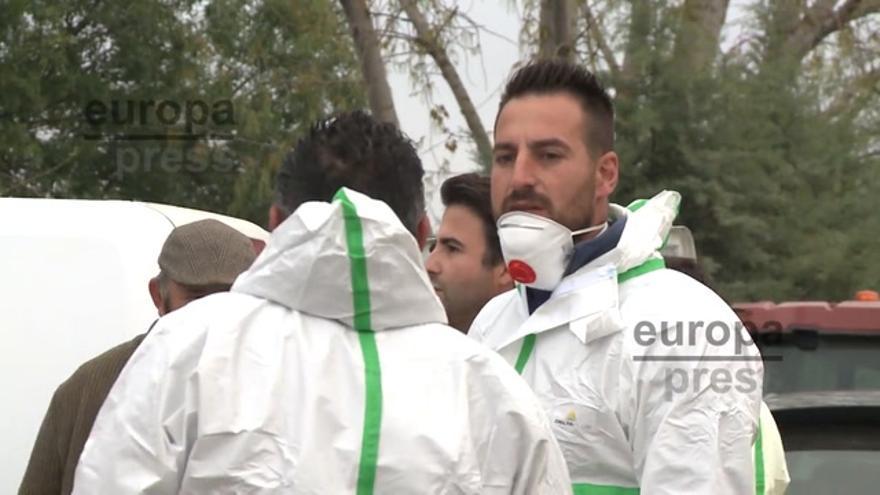 Agricultores desinfectan las calles de Mérida.