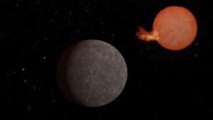Una recreación artística de Speculoos-3b orbitando su estrella, una enana roja ultrafría.
