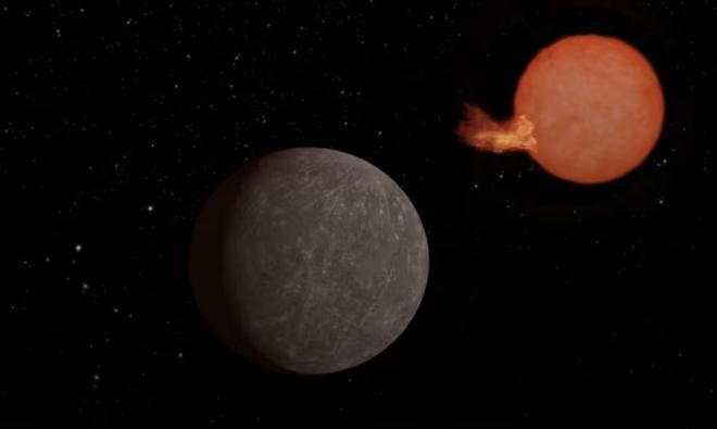 Una recreación artística de Speculoos-3b orbitando su estrella, una enana roja ultrafría.