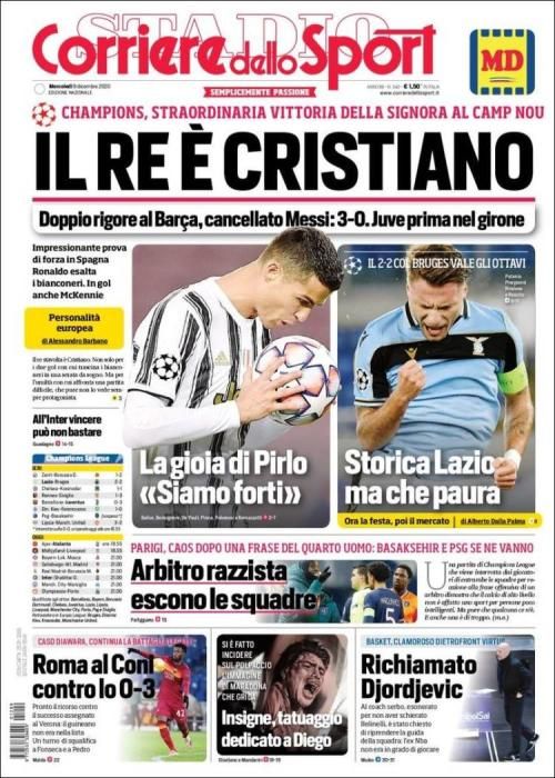 Portada CORRIERE DELLO SPORT miércoles 9 diciembre