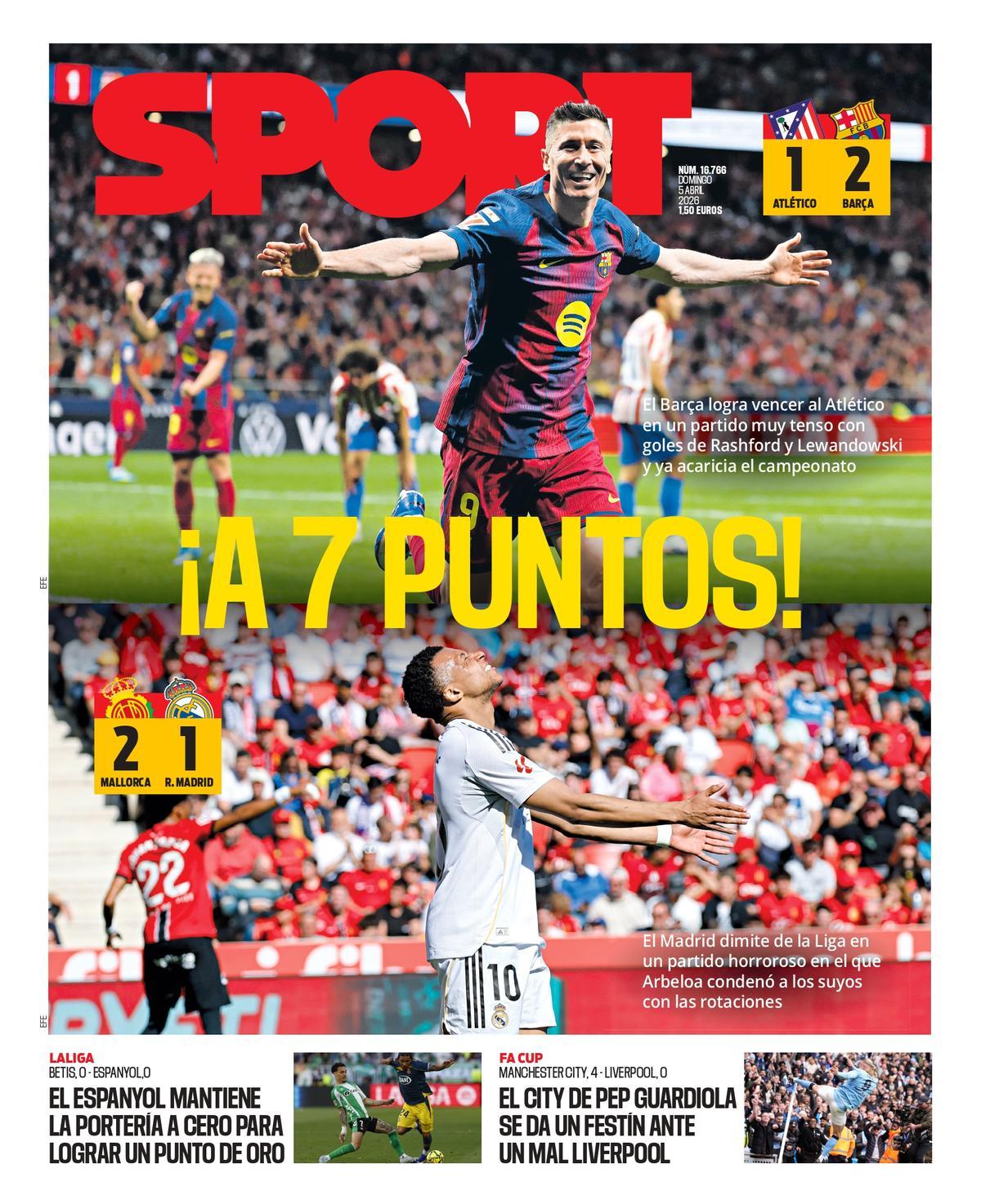 Esta es la portada de SPORT de hoy domingo, 5 de abril de 2026