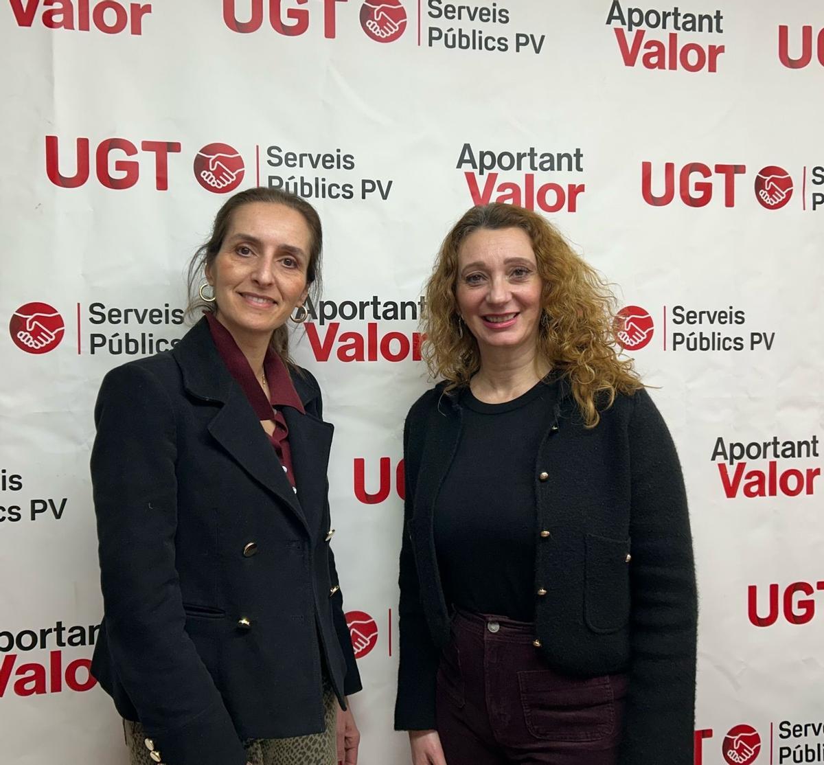 Susana Díaz, secretaria ejecutiva de Formación y Universidades de UGT Serveis Públics PV, y Laura Ballesteros, secretaria ejecutiva de Administración Autonòmica y Justicia de UGT Serveis Públics PV.