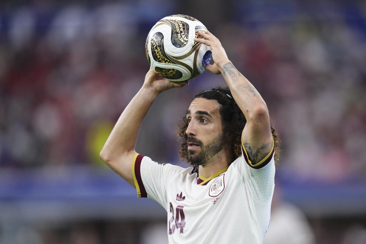 Marc Cucurella of Spain in action during the FIFA World Cup 2026 Semi Final match between France and Spain at Dallas Stadium on July 14, 2026 in Arlington, Texas. AFP7 14/07/2026 ONLY FOR USE IN SPAIN. Jose Breton / AFP7 / Europa Press;sport;football;soccer;player;team;FIFA;World Cup;ZSPORT;ZSOCCER;France;Spain;France v Spain: Semi Final - FIFA World Cup 2026