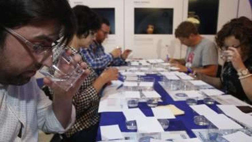 Un momento de la cata de aguas que se celebró ayer en el Museo del Agua de Alicante.