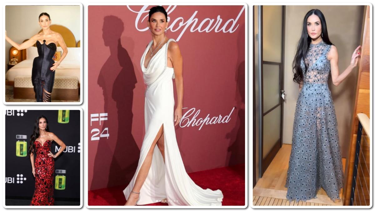 Moore, impecable con vestidos de Schiaparelli, Oscar de la Renta, Loewe y un un Dior Couture.