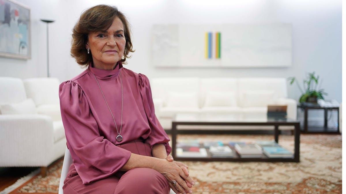 Entrevista a la vicepresidenta primera del Gobierno, Carmen Calvo, este 20 de noviembre en su despacho en el palacio de la Moncloa. 