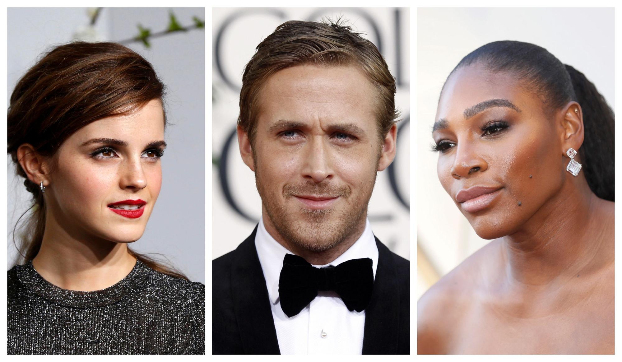 Emma Watson, Ryan Gosling y Serena Williams.