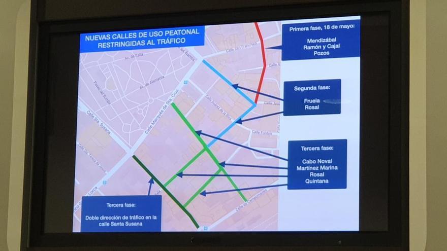 El gráfico de la peatonalización presentado esta mañana por el Ayuntamiento.