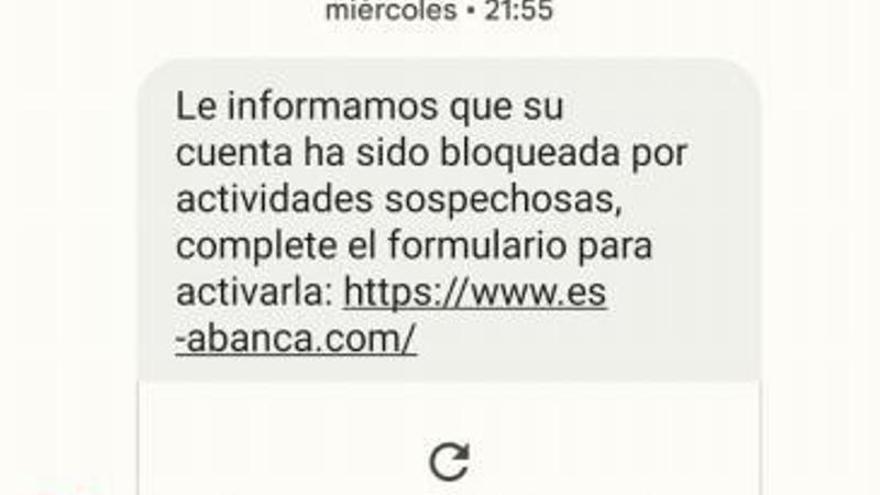 Captura de SMS que suplanta la identidad de Abanca.