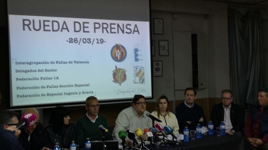 Rueda de prensa del colectivo fallero, ayer.