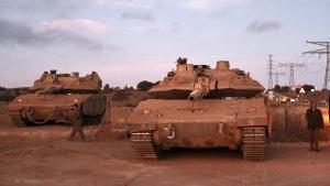 Tanques israelíes durante un entrenamiento.