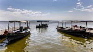 Barcas navegando por la Albufera de Valencia, este miércoles.