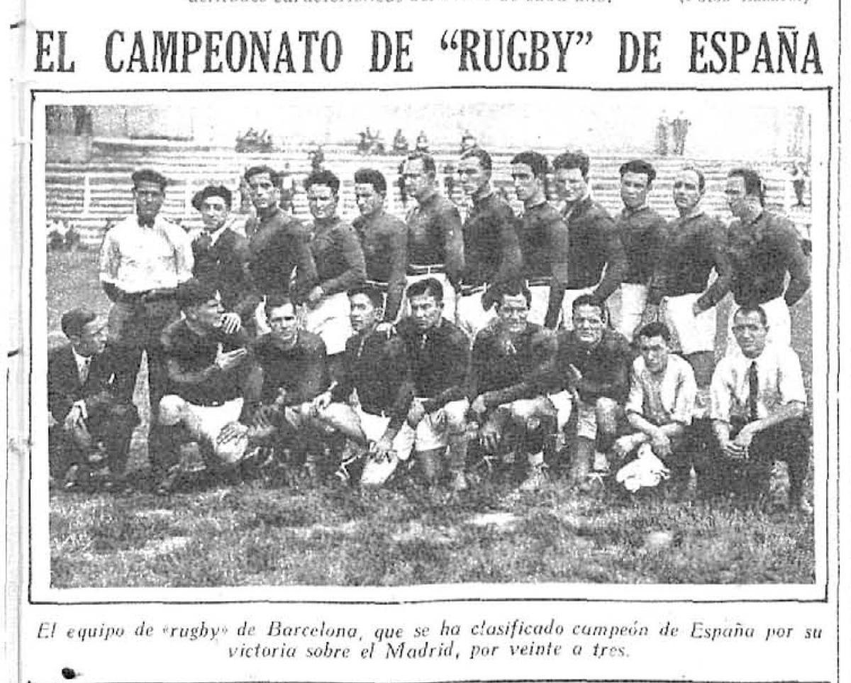 Recorte de prensa de 1932, informando de la victoria del Barça en la final del Campeonato de España de rugby.