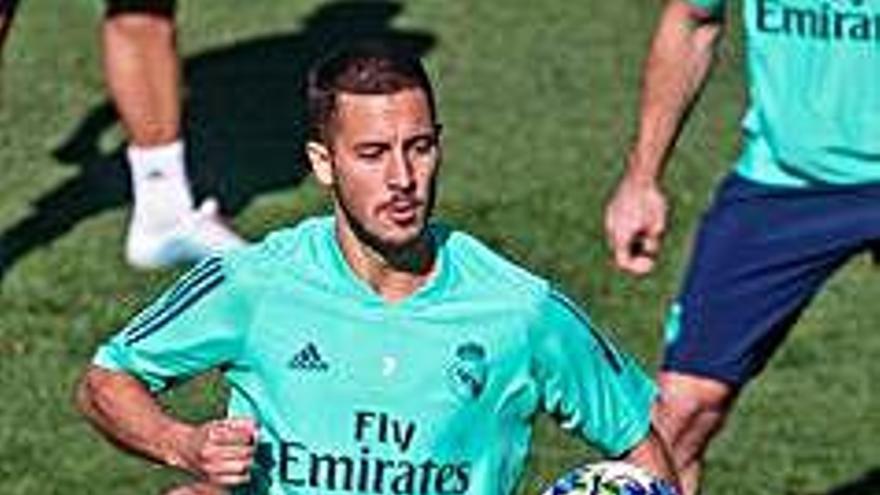 Hazard, ayer en el entrenamiento del Madrid.