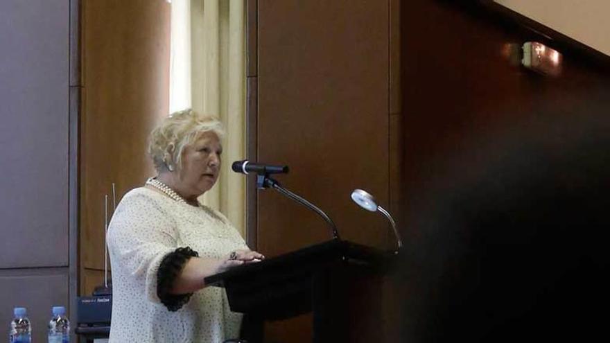 María Eugenia Vigil se dirige al público, ayer, en el salón de actos del Hospital Universitario San Agustín.