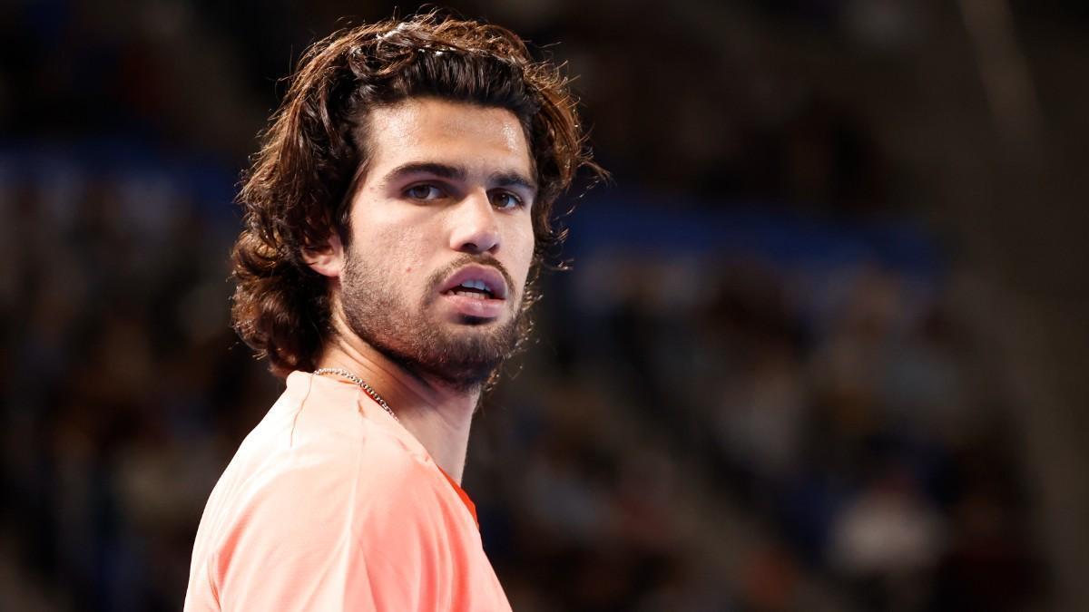 Carlos Alcaraz, en el Ariake Colosseum durante la semifinal ante Jaume Munar del Abierto de Tokio