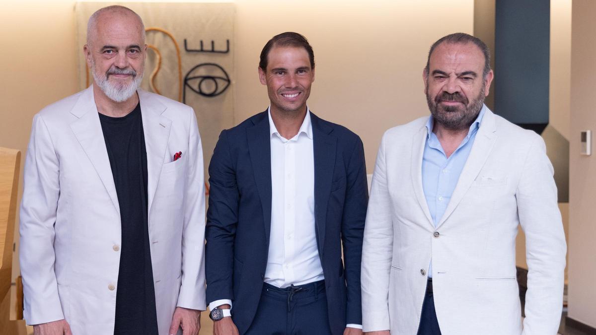 Edi Rama, primer ministro de Albania, Rafa Nadal y Gabriel Escarrer, CEO de Meliá Hotels Internationa