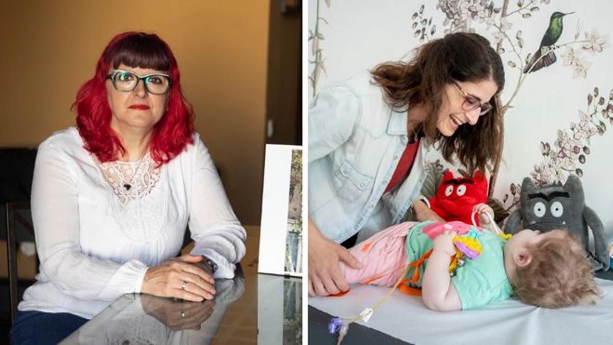 Menchu Pérez Vallejo (izquierda) y Aina Coloma con su hija Lara.