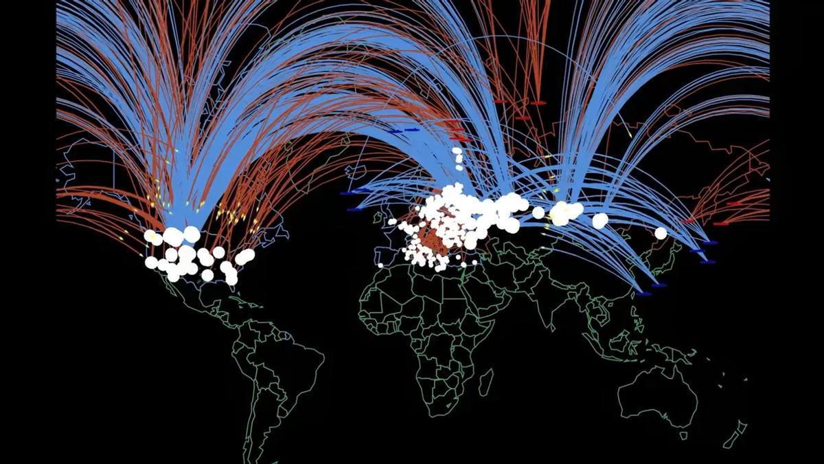 Otra de las recreaciones de una guerra nuclear entre Rusia y la OTAN que han inundado estos días las redes sociales. En el mapa, una bomba para Rota.