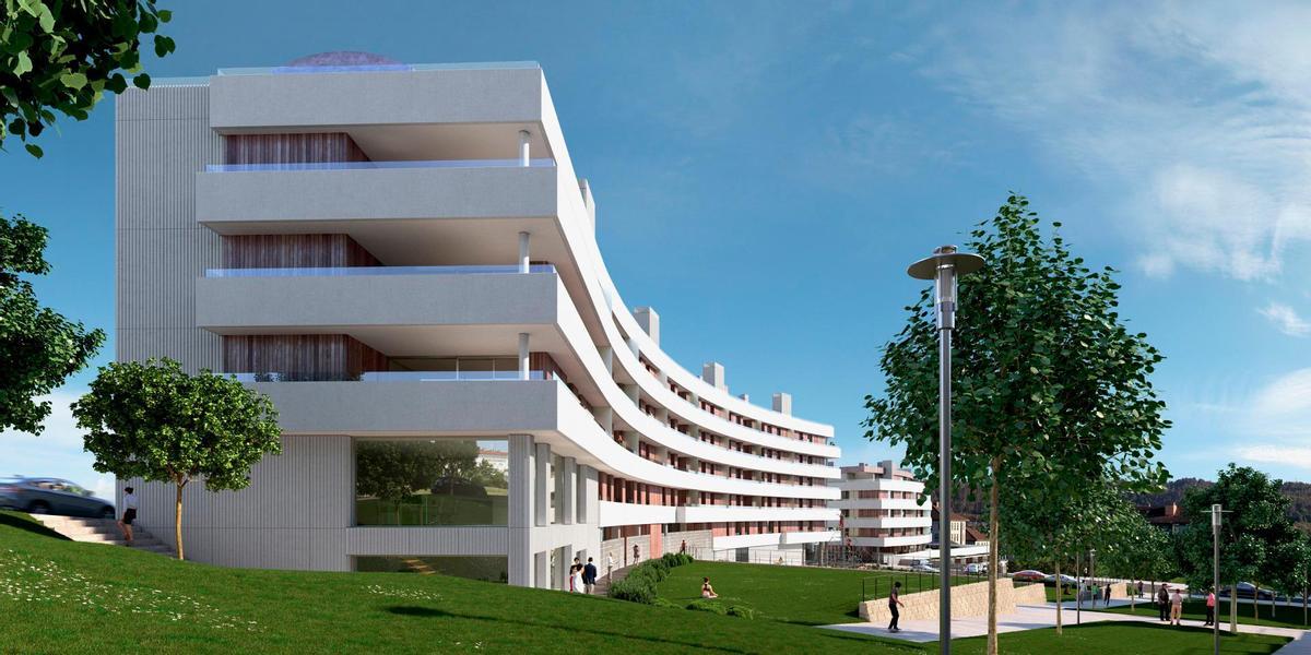 Infografía de uno de los edificios de reciente construcción en el barrio de Santa Marta, en el sur de Compostela