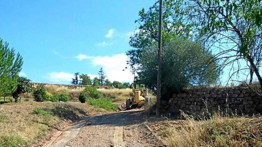 Treballs d&#039;arranjament d&#039;un dels camins amb una motoanivelladora