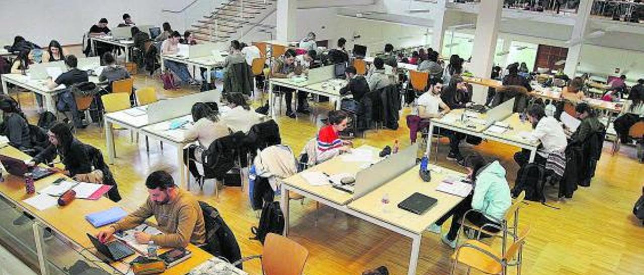 Estudiantes universitarios en la Biblioteca Rosalía de Castro de campus. |   // IÑAKI OSORIO