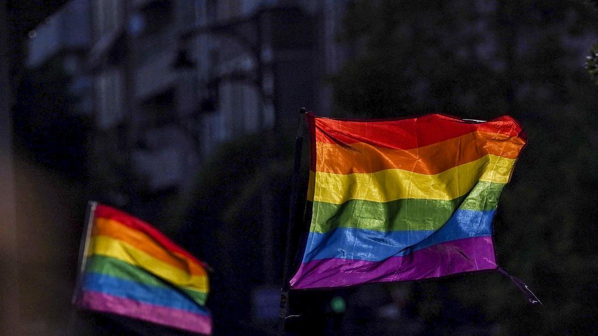 Banderas arcoiris en una manifestación del Orgullo LGTBI.