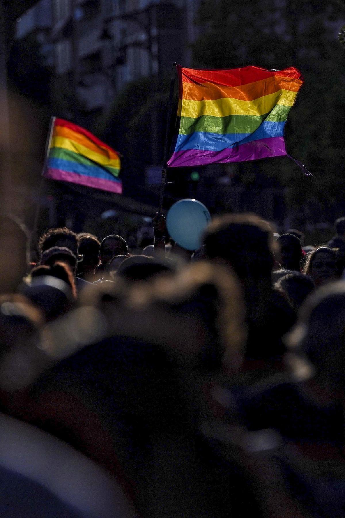 Banderas arcoiris en una manifestación del Orgullo LGTBI.