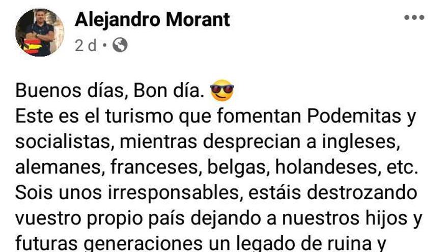 Alejandro Morant acusa al Ejecutivo Central de «fomentar» el turismo de inmigrantes frente al europeo