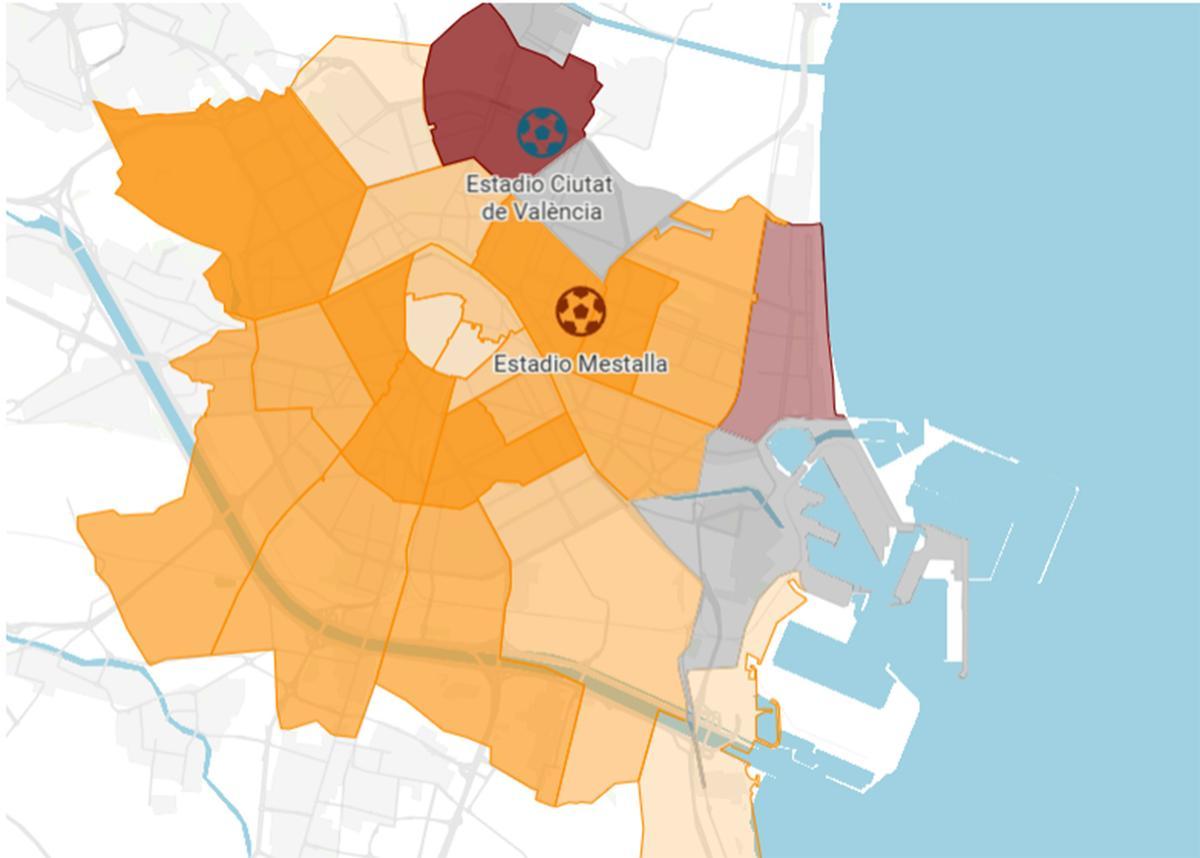 El peso de ambas aficiones en la ciudad de València