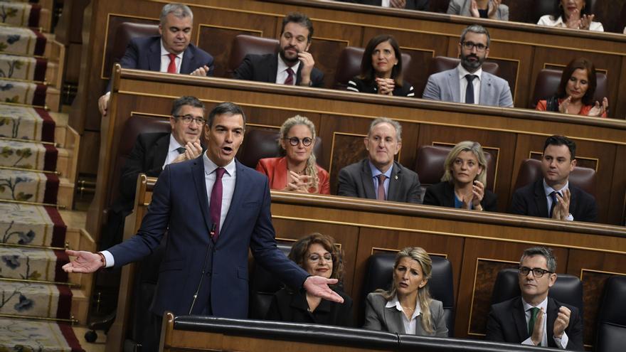 El presidente del Gobierno, Pedro Sánchez, durante su intervención en el pleno del Congreso este miércoles.