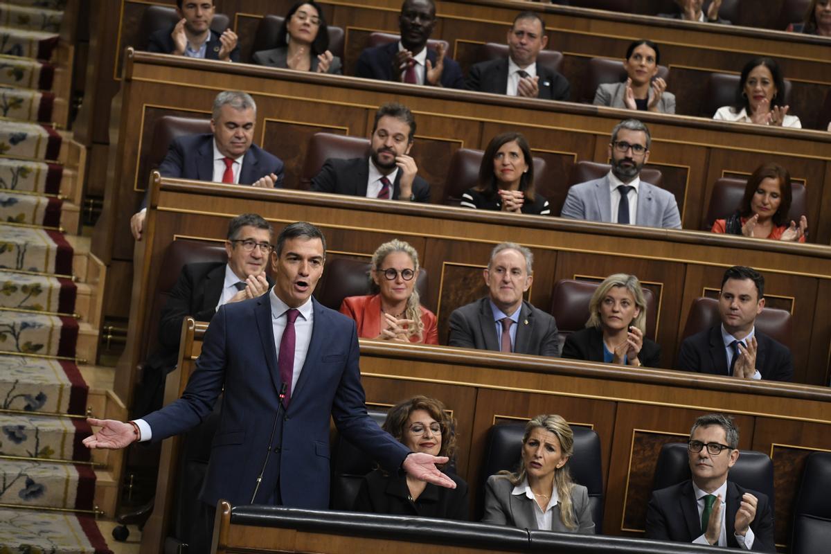 El presidente del Gobierno, Pedro Sánchez, durante su intervención en el pleno del Congreso este miércoles.
