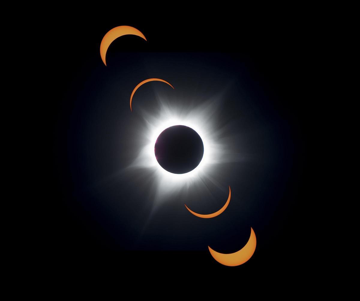 Montaje con el eclipse solar de Exmouth (Australia) en 2023 hecho por Óscar Blanco