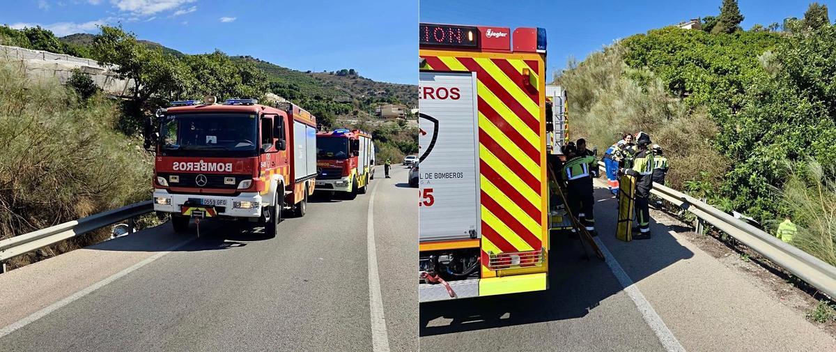 Dos imágenes de la dotación del CPB movilizada para el rescate.