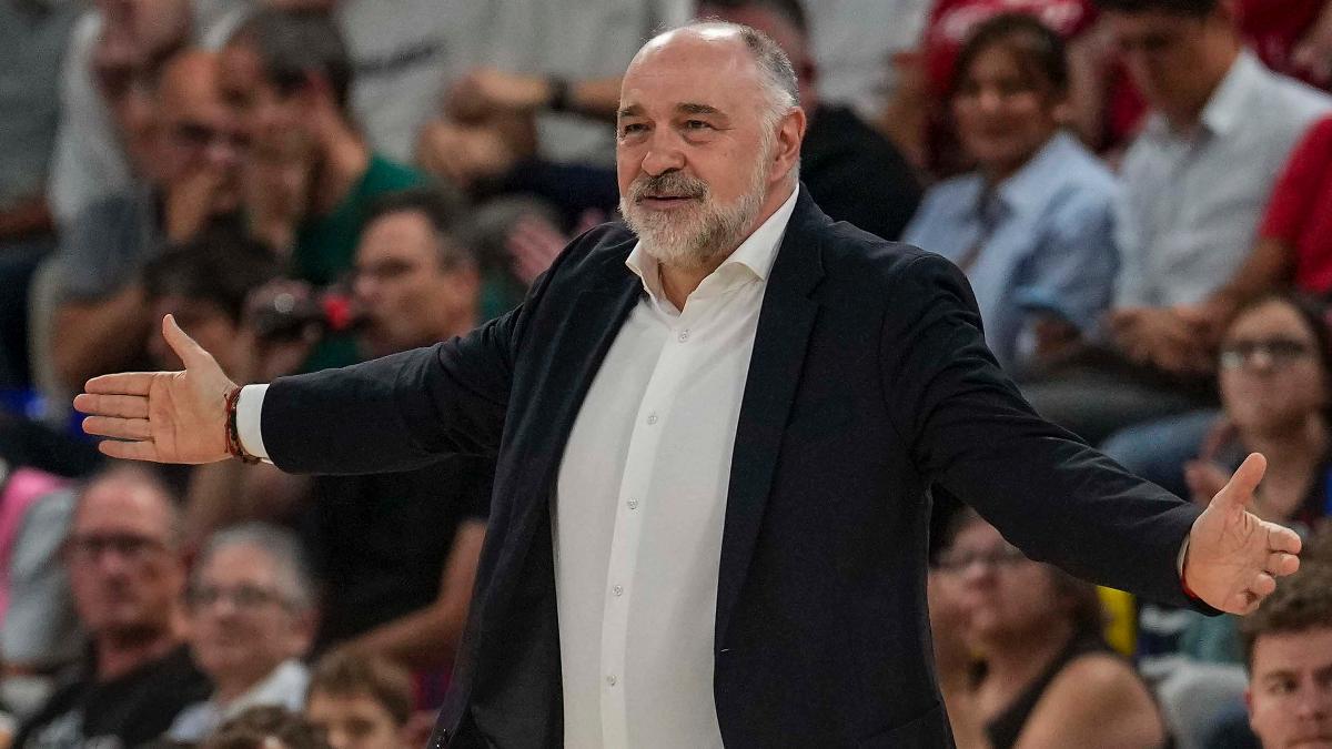 Pablo Laso, durante un lance del partido ante el Barça