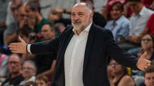 Pablo Laso, durante un lance del partido ante el Barça