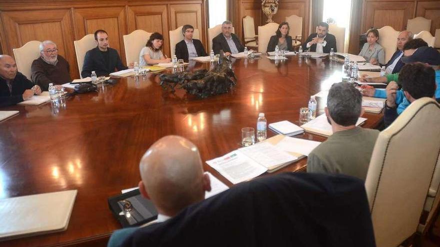 Representantes de las administraciones y colectivos, reunidos ayer en el pazo provincial. // Rafa Vázquez